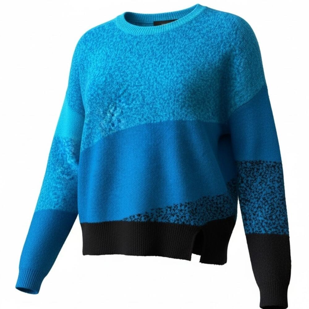 DKNY Jeans Women's XL Mixed-Knit Drop-Sleeve Sweater Blue Block Pattern NWT